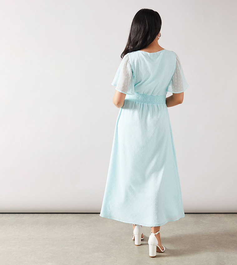 Petite Dobby Shirred Waist Midi Dress