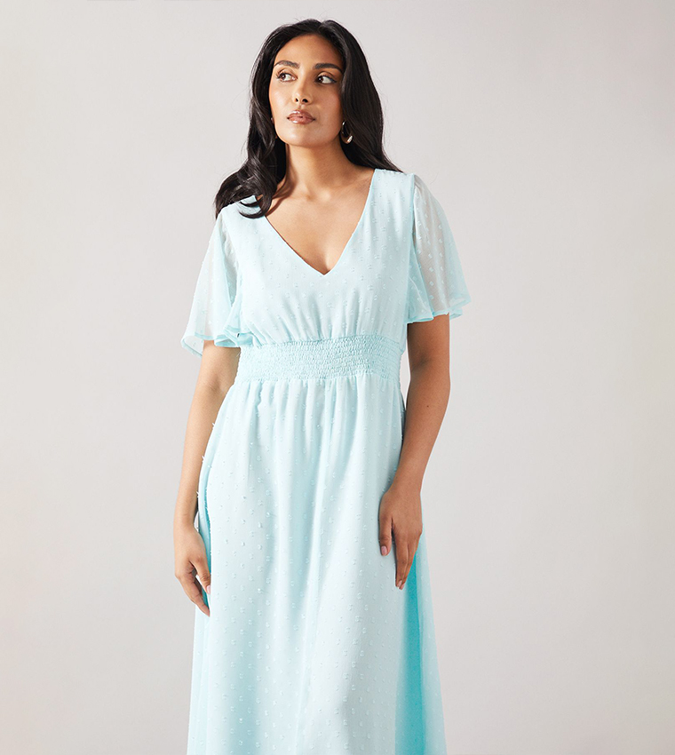 Petite Dobby Shirred Waist Midi Dress