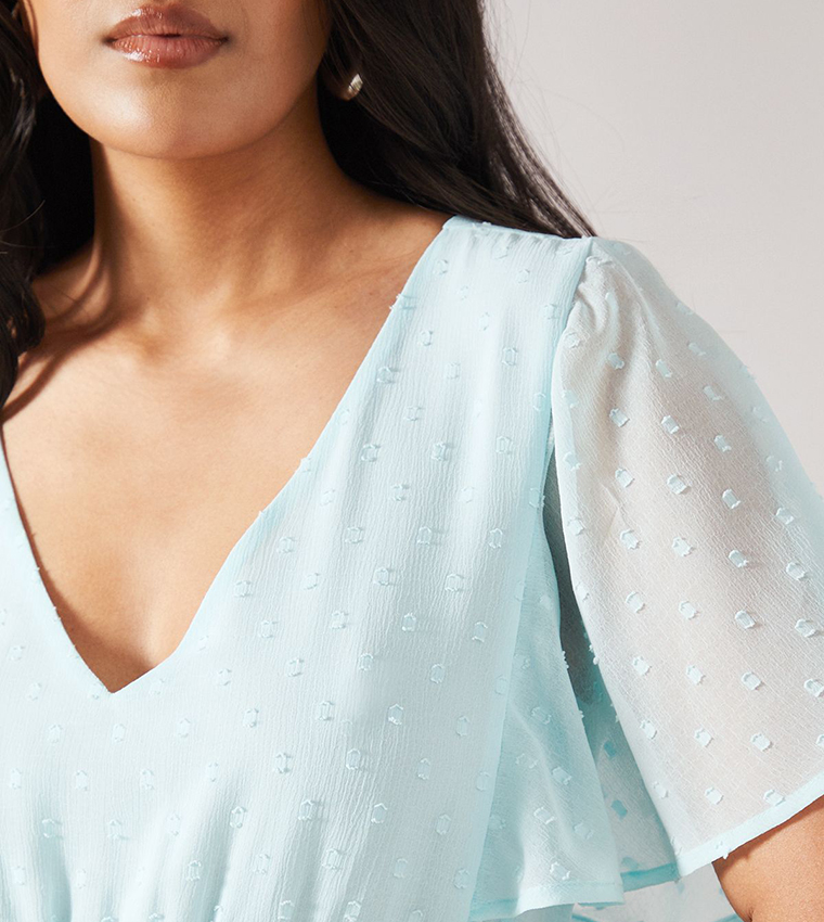 Petite Dobby Shirred Waist Midi Dress