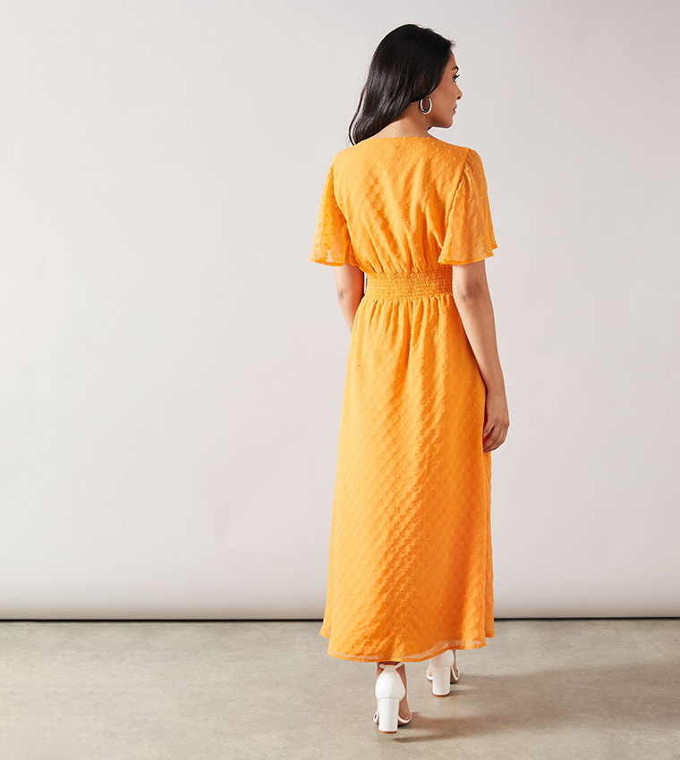 Petite Dobby Shirred Waist Midi Dress