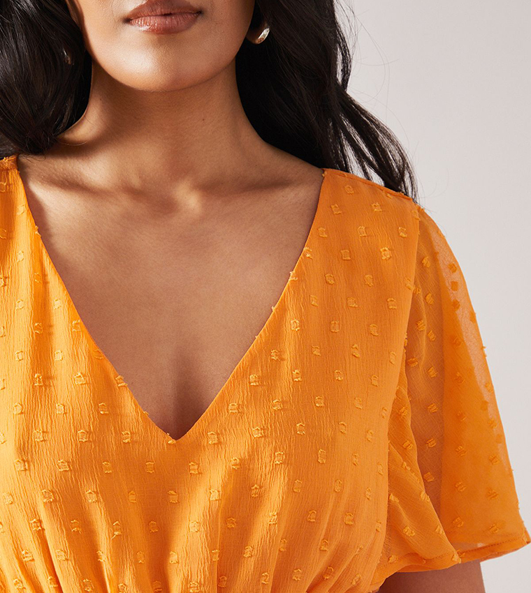 Petite Dobby Shirred Waist Midi Dress