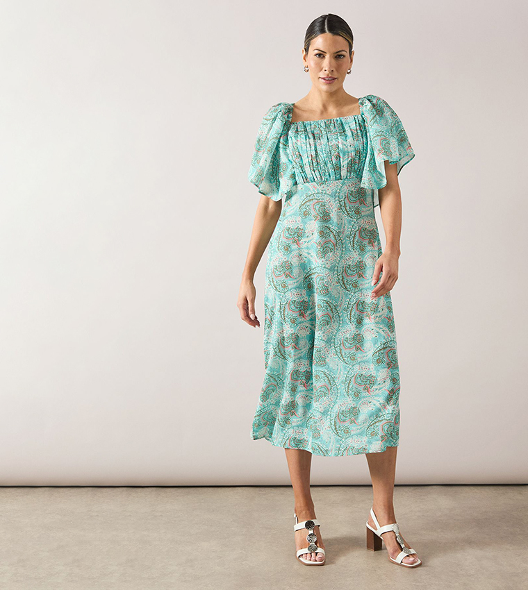Paisley Woven Tie Back Midi Dress