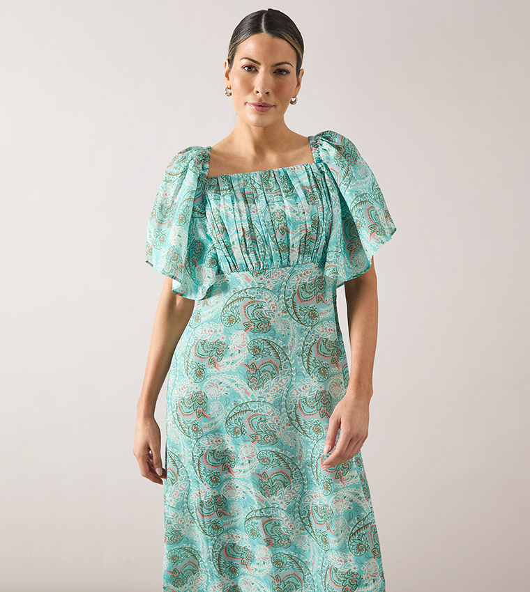 Paisley Woven Tie Back Midi Dress