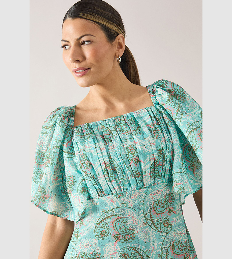 Paisley Woven Tie Back Midi Dress