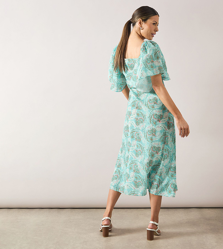 Paisley Woven Tie Back Midi Dress