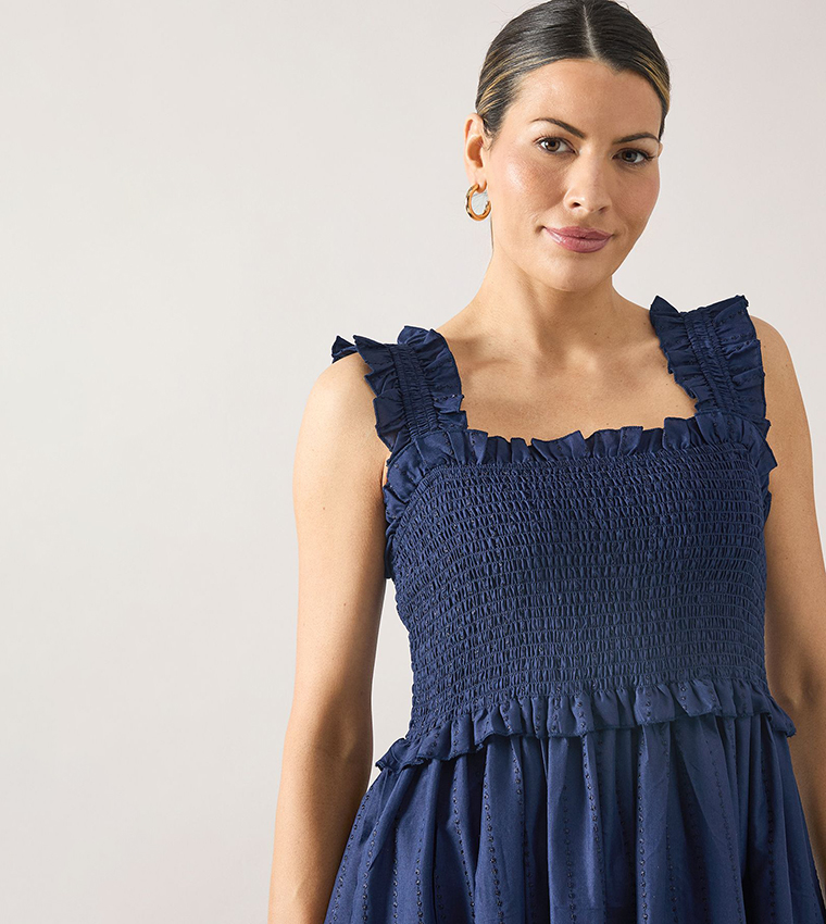 Broderie Ruffle Midi Dress