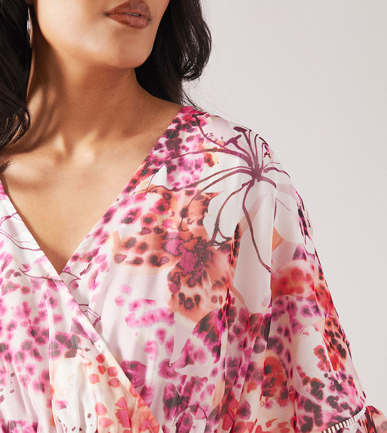 Petite Floral Print Drop Hem Frill Midi Dress