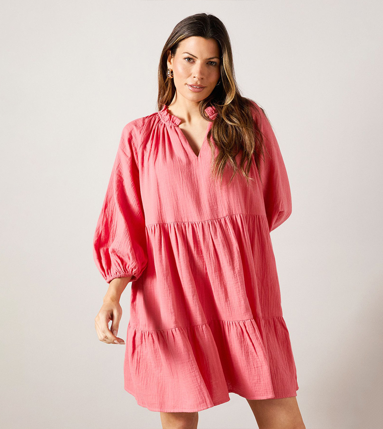 Textured Tiered Smock Dress