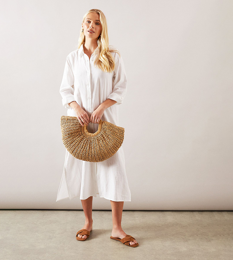 Petite Textured Button Through Shirt Dress