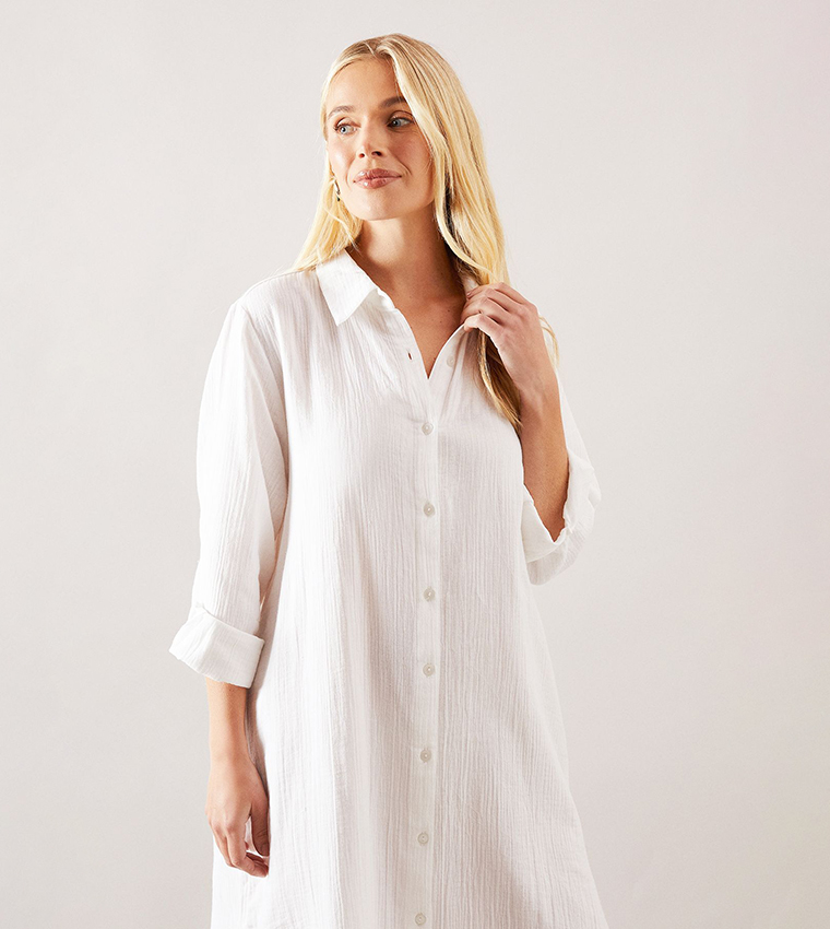 Petite Textured Button Through Shirt Dress