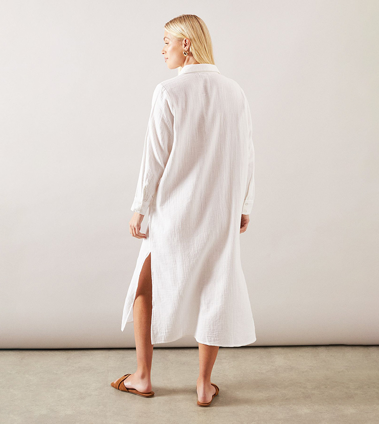 Petite Textured Button Through Shirt Dress
