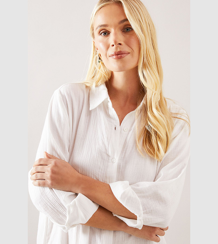 Petite Textured Button Through Shirt Dress