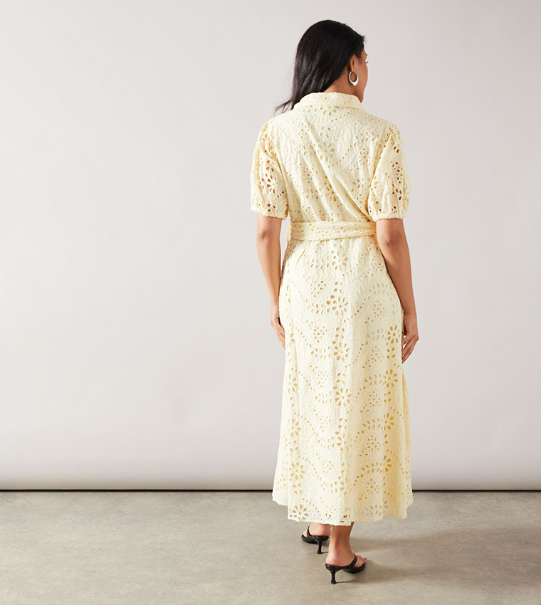 Petite Broderie Tie Waist Shirt Dress