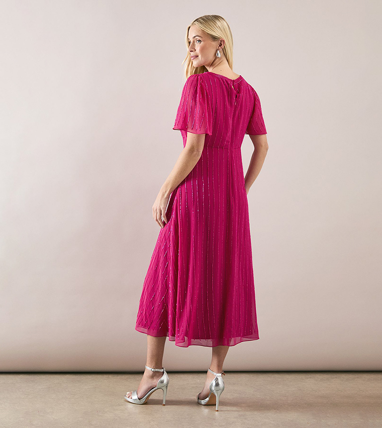 Buy Wallis Petite Beaded Embellished V Neck Midi Dress In Pink