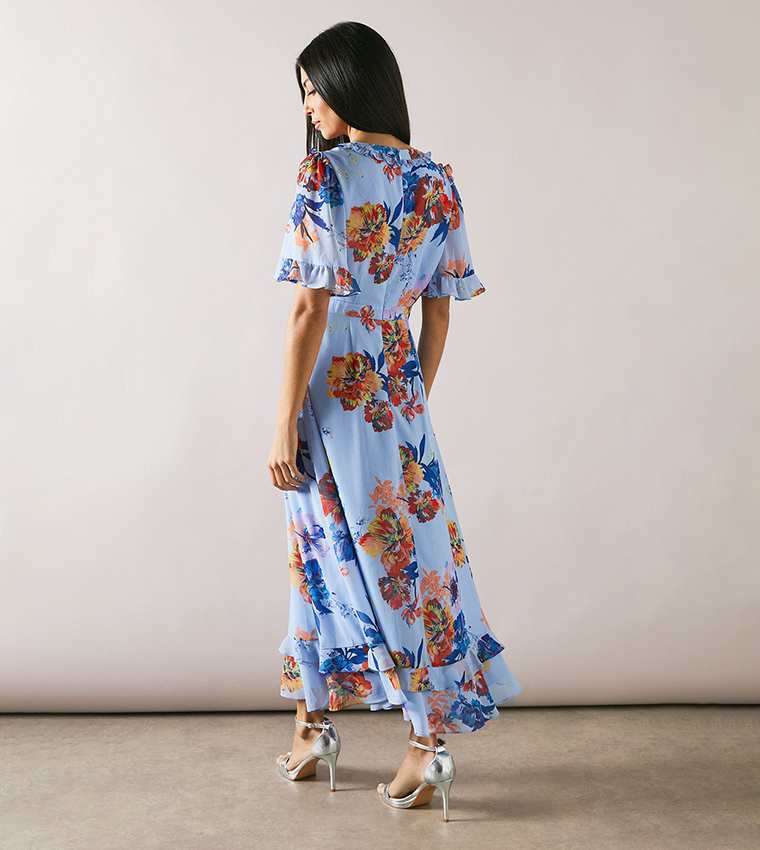 Printed Floral Print Ruffle Midaxi Dress