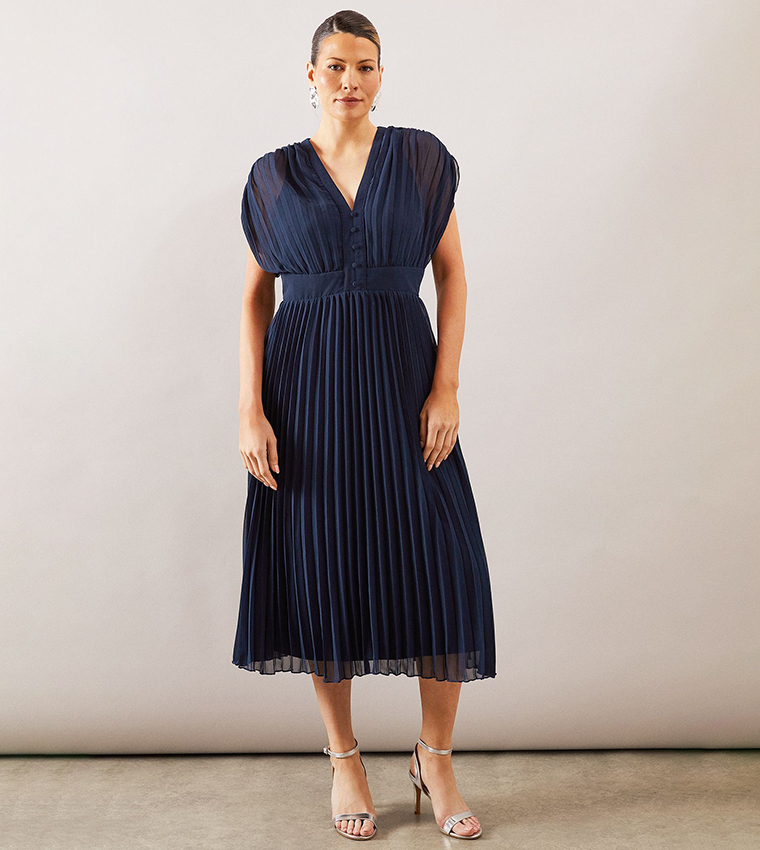 Pleated Chiffon Midi Dress