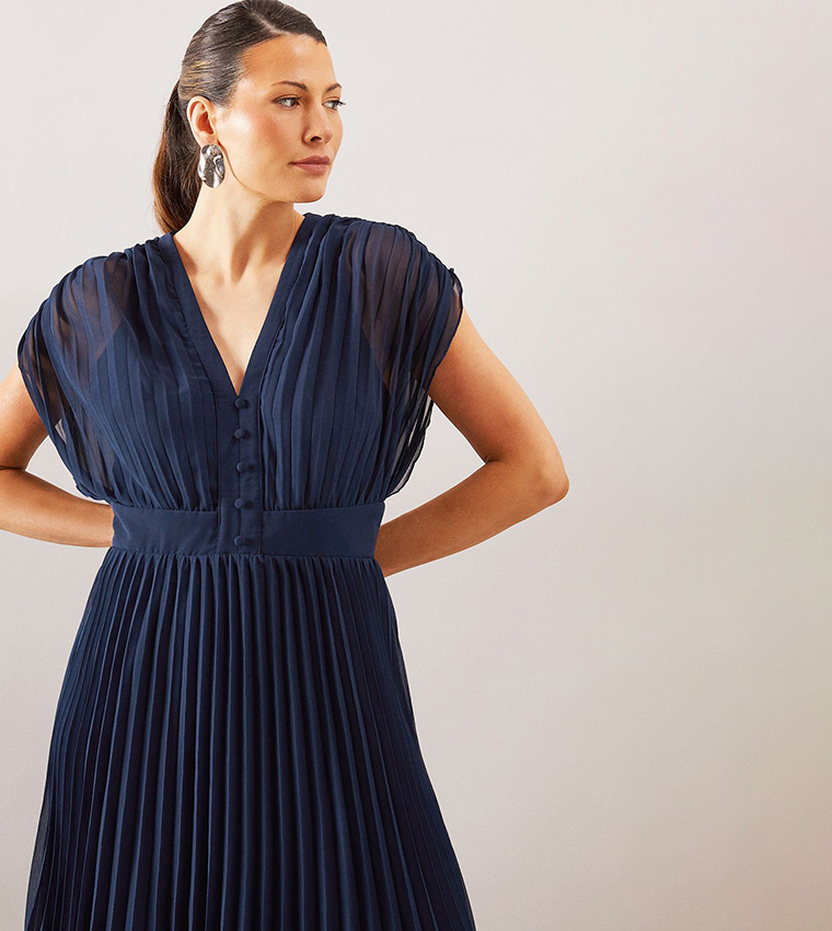 Pleated Chiffon Midi Dress