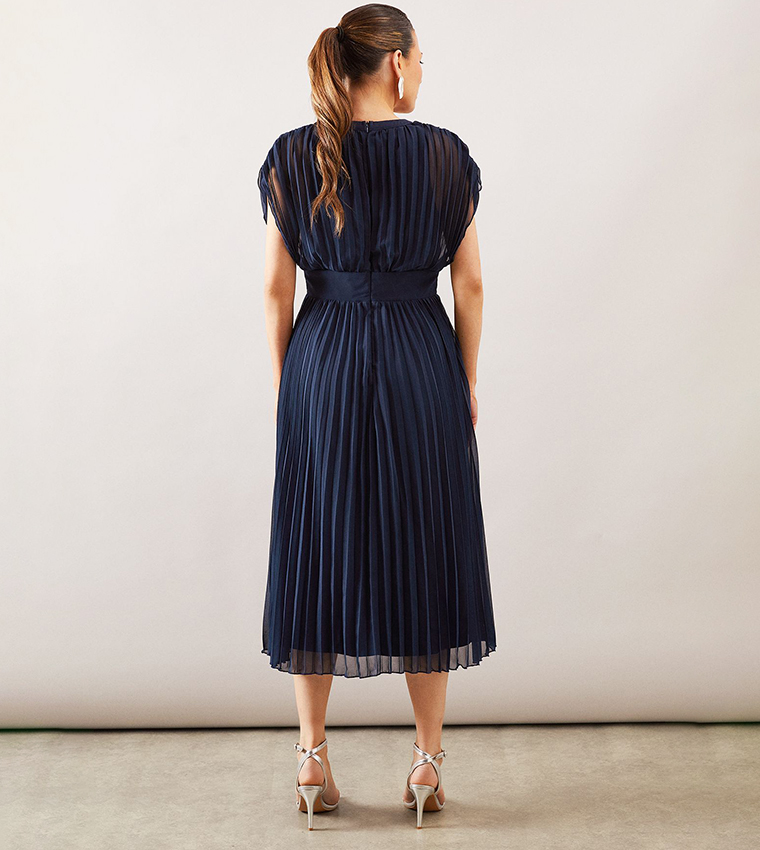 Pleated Chiffon Midi Dress