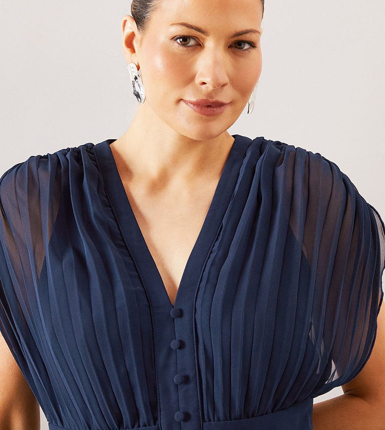 Pleated Chiffon Midi Dress