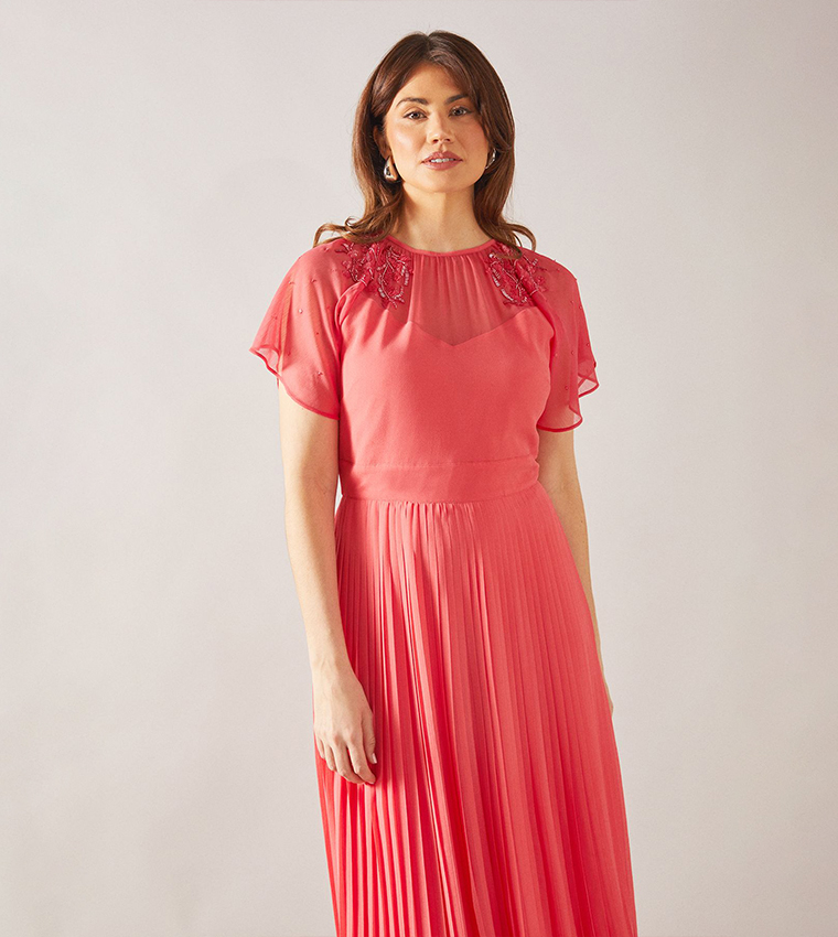 Embellished Cape Sleeves Midi Dress