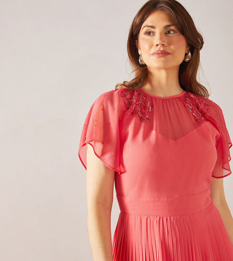 Embellished Cape Sleeves Midi Dress