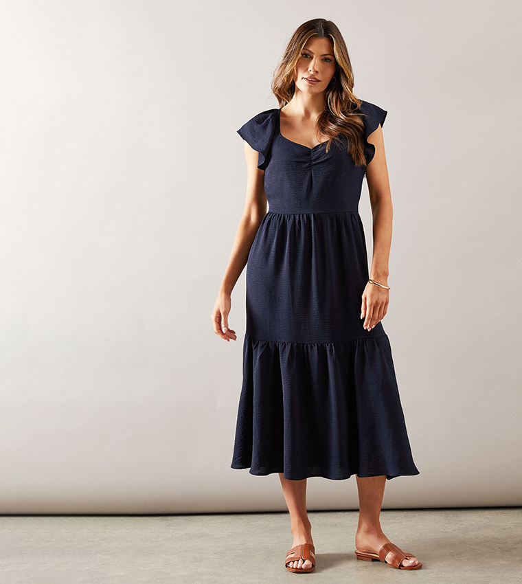 Solid Ruched Midi Dress