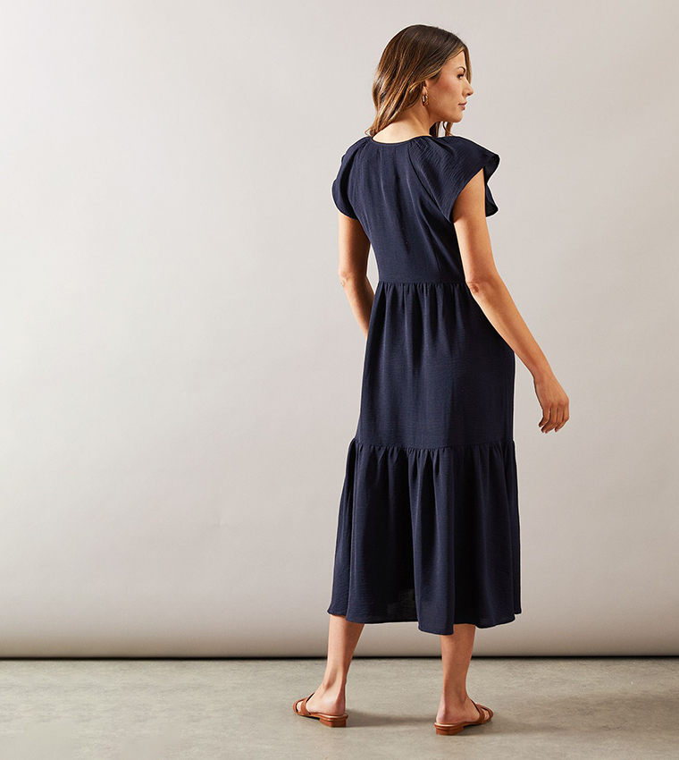 Solid Ruched Midi Dress