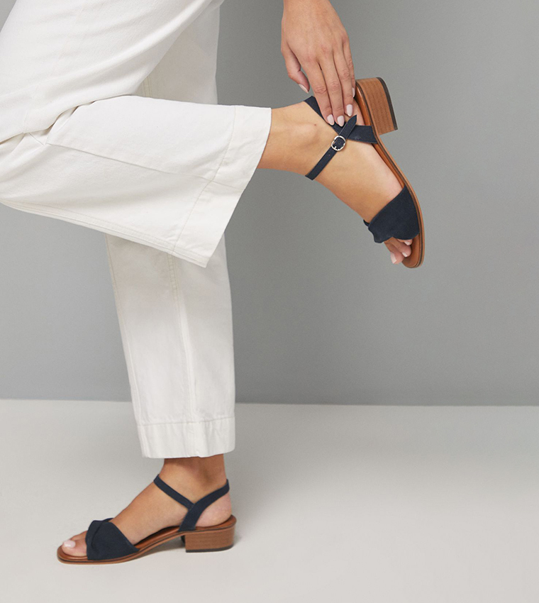 Dulcie Suede Twist Front Low Block Heel Sandals