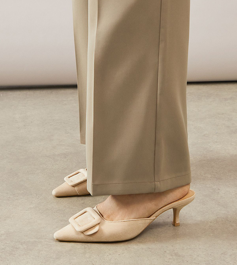 Dakota Faux Suede Buckle Detail Mule Pumps