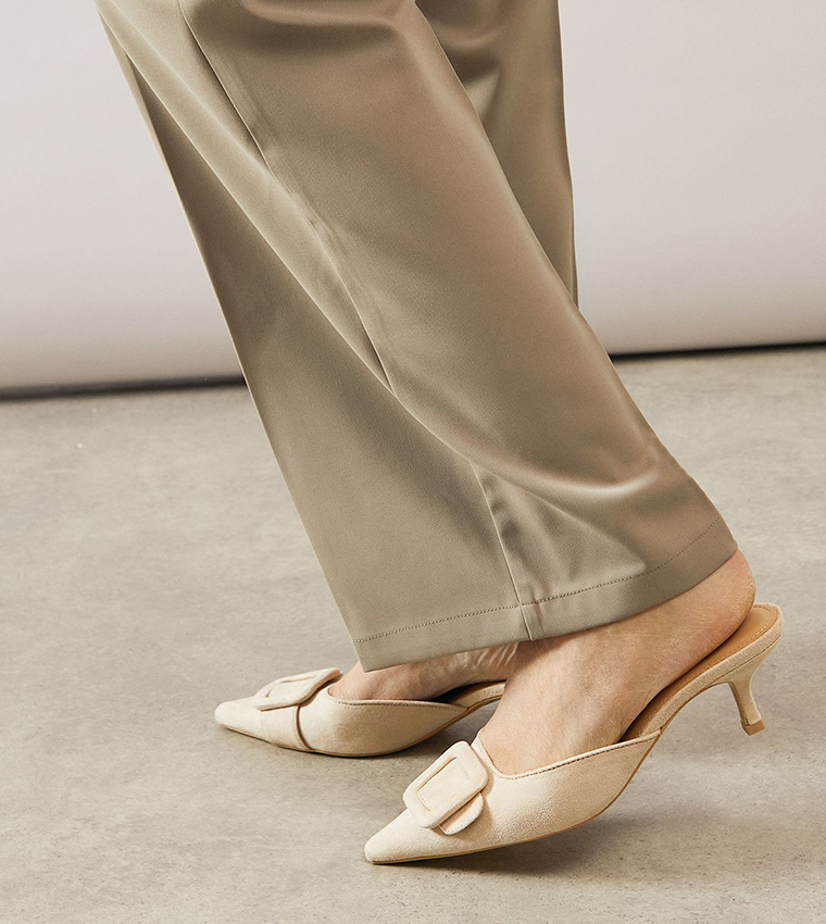 Dakota Faux Suede Buckle Detail Mule Pumps