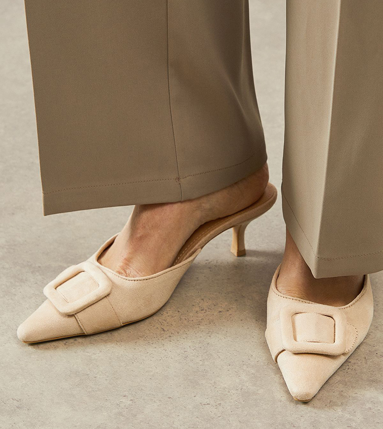 Dakota Faux Suede Buckle Detail Mule Pumps