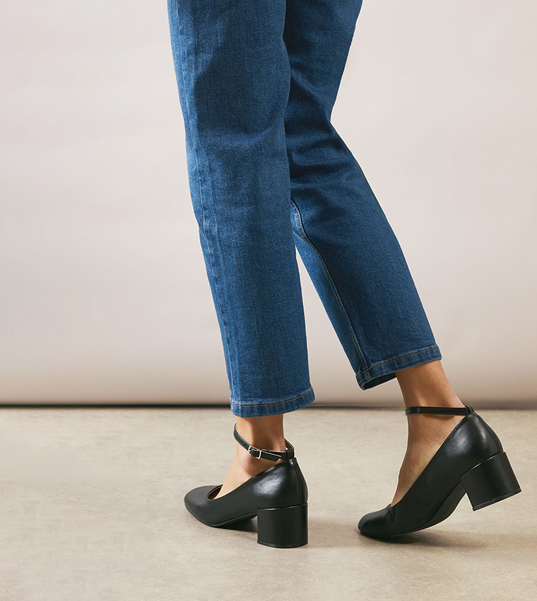 Dahliana Faux Leather Ankle Strap Block Pumps
