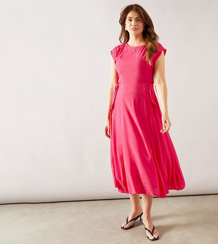 فستان ميدي فيسكوز بربطة خصر 