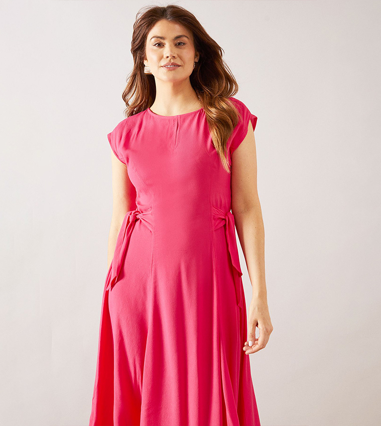 فستان ميدي فيسكوز بربطة خصر 