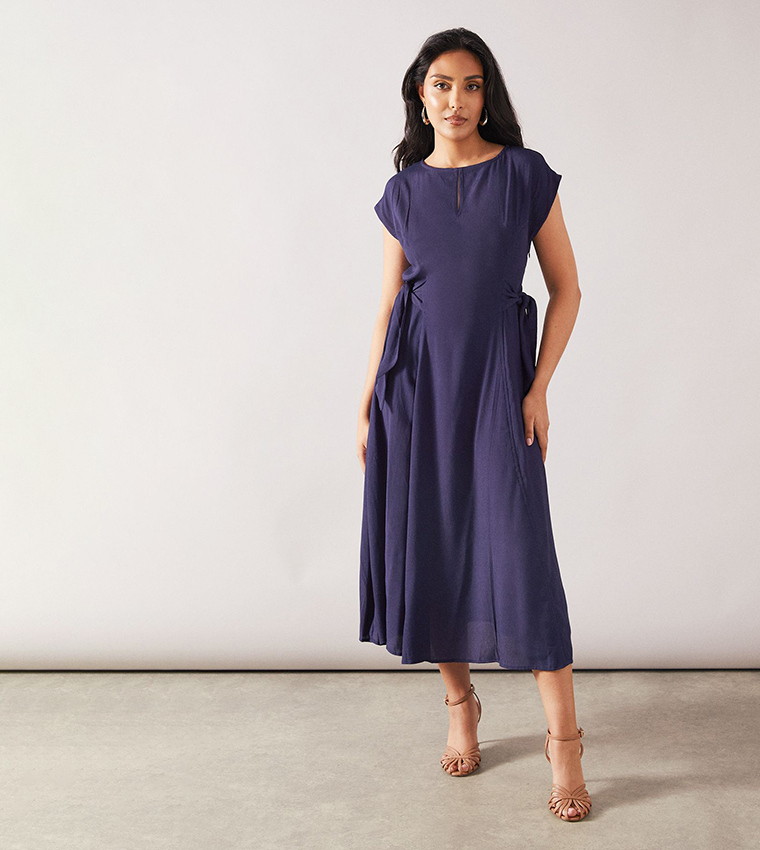 Petite Viscose Tie Waist Midaxi Dress