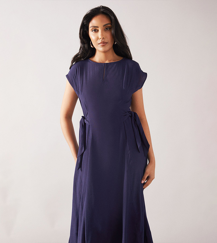 Petite Viscose Tie Waist Midaxi Dress