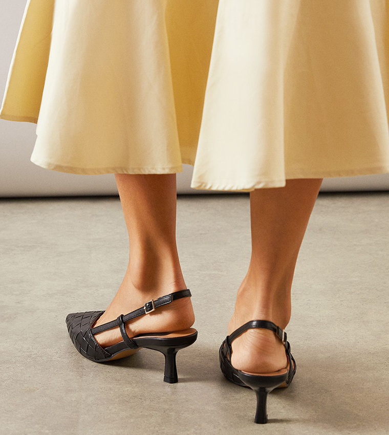 Sapphira Faux Leather Embossed Kitten Heel Slingback Pumps