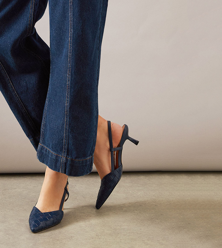 Sapphira Faux Leather Embossed Kitten Heel Slingback Pumps