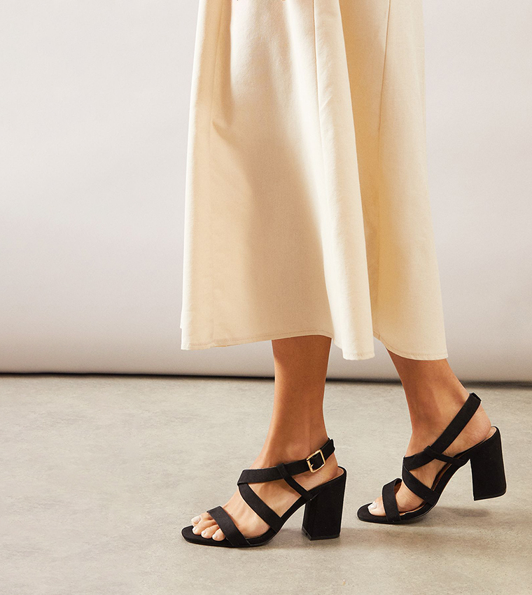 Amethyst Faux Suede Cross Strap Block Heel Sandals