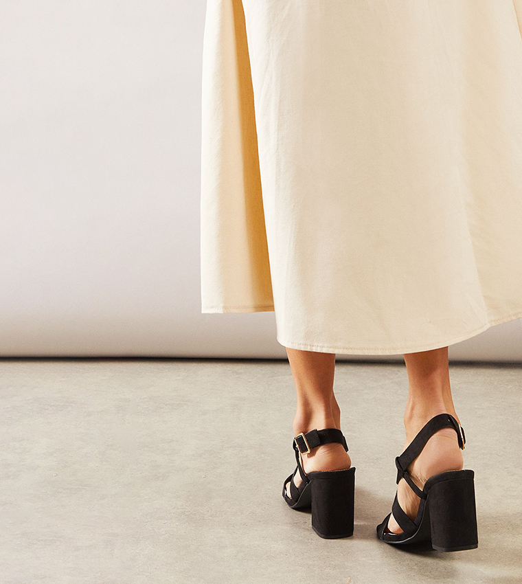 Amethyst Faux Suede Cross Strap Block Heel Sandals