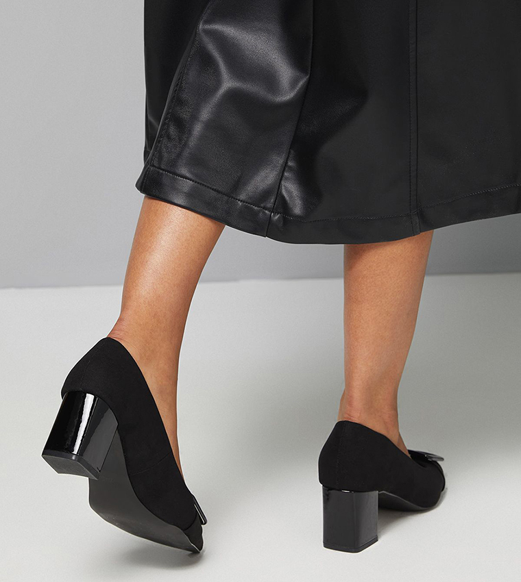 Danny Faux Suede Covered Buckle Block Heel Pumps
