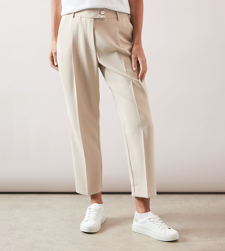 Petite Button Detail Tapered Trousers