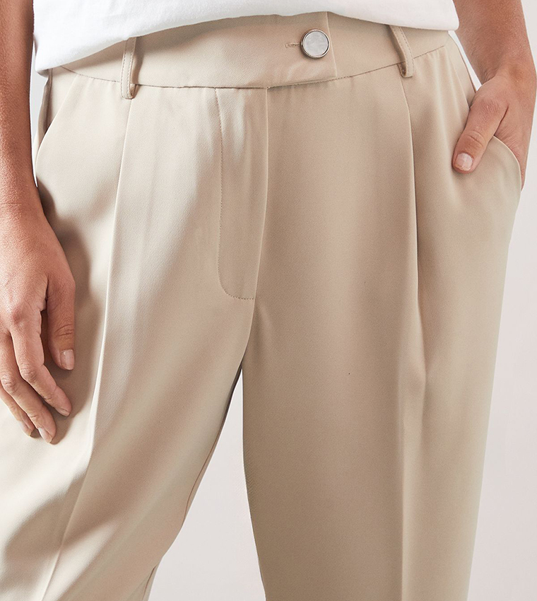Petite Button Detail Tapered Trousers