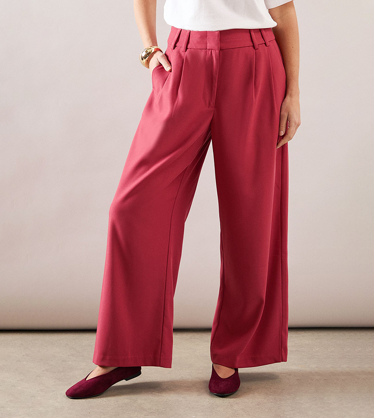 Petite Belt Loop Detail Wide Leg Trousers