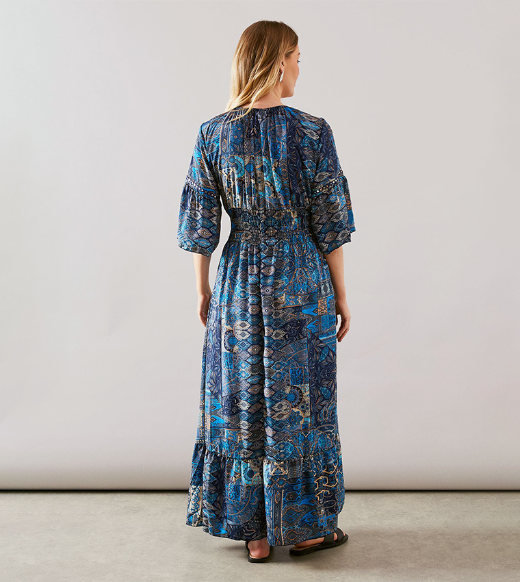 Paisley Print Trim Detail Maxi Dress
