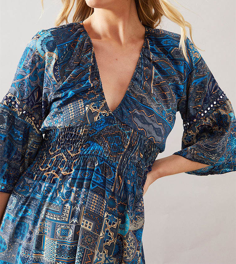 Paisley Print Trim Detail Maxi Dress