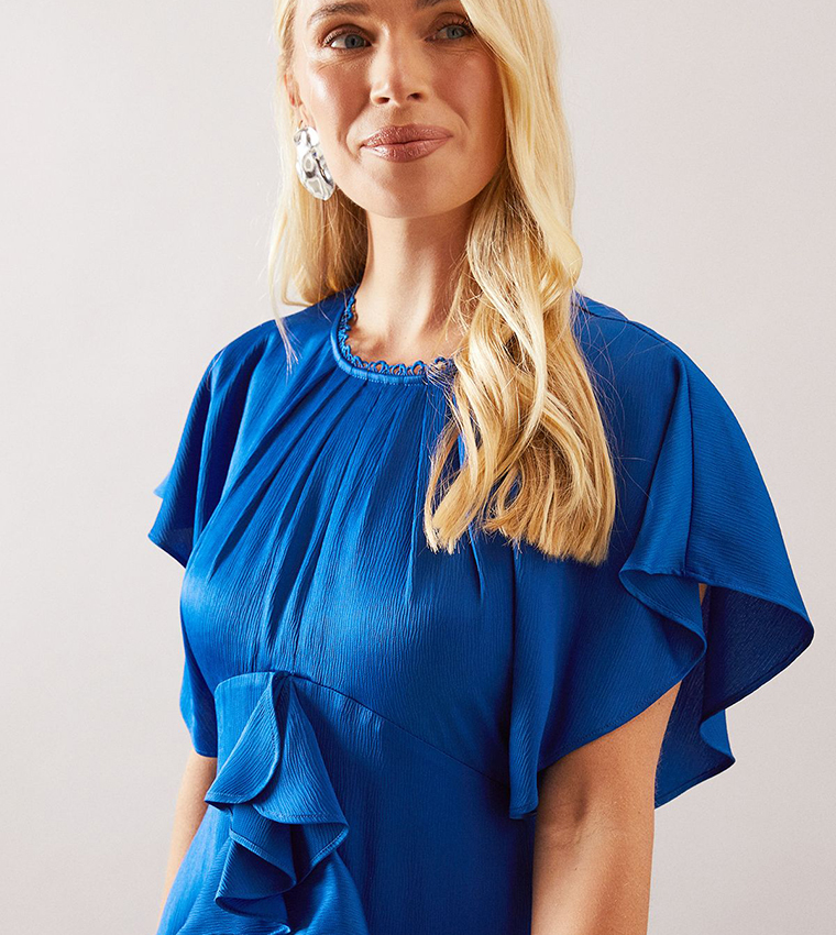 Petite Angel Sleeves Satin Dress