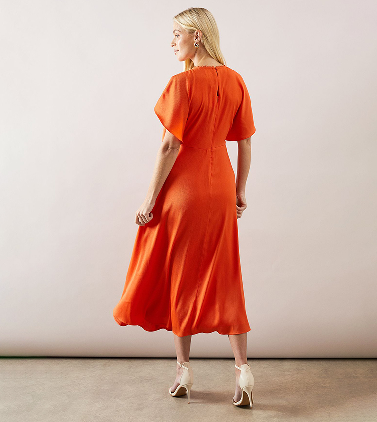 Petite Angel Sleeves Satin Dress
