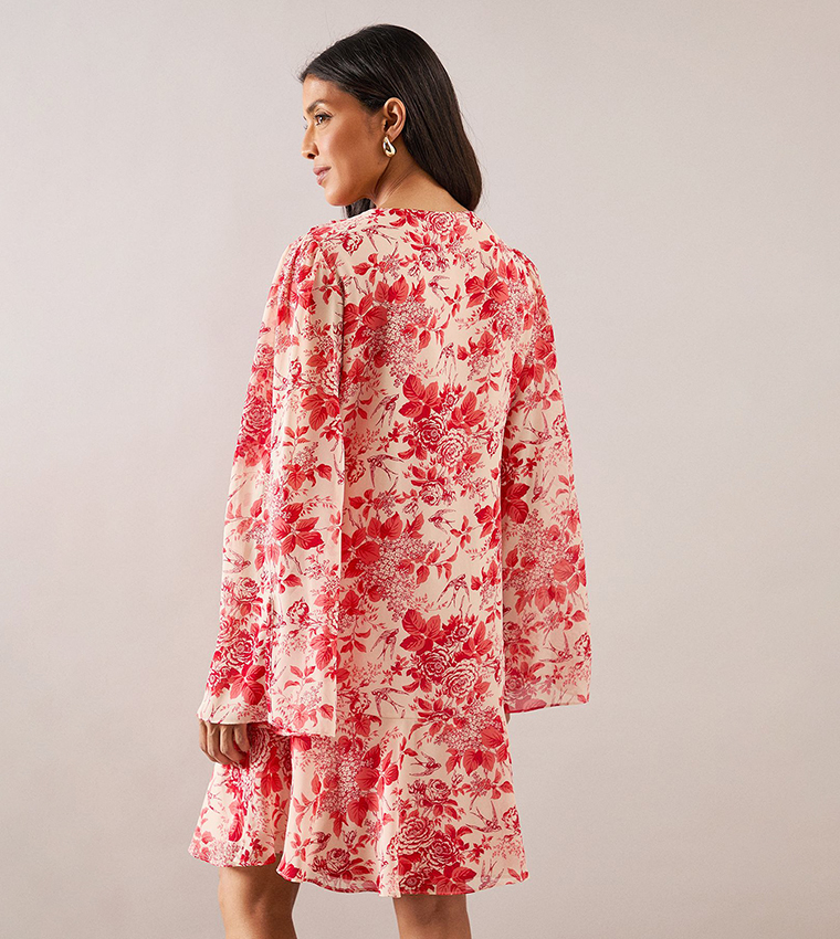 Floral Ruffle Tie Detail Layered Dress
