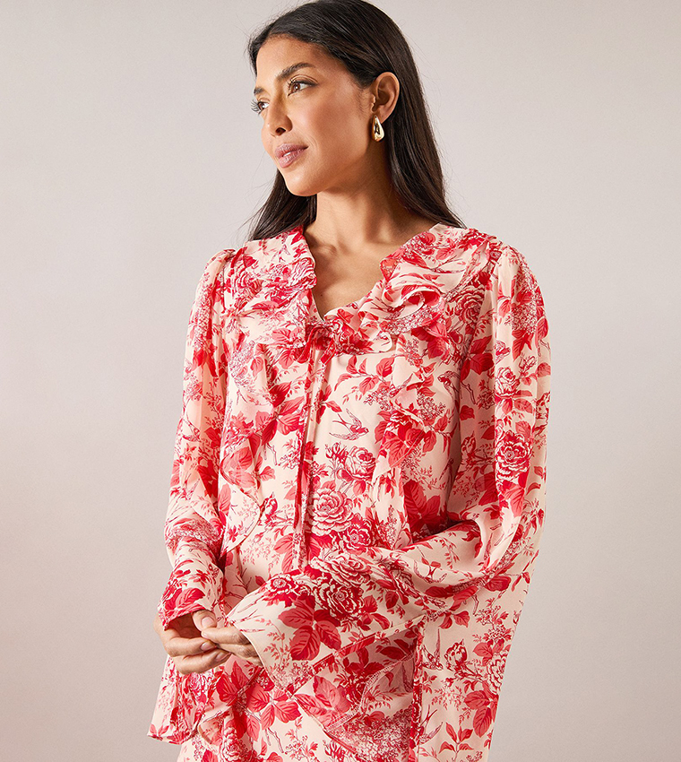 Floral Ruffle Tie Detail Layered Dress